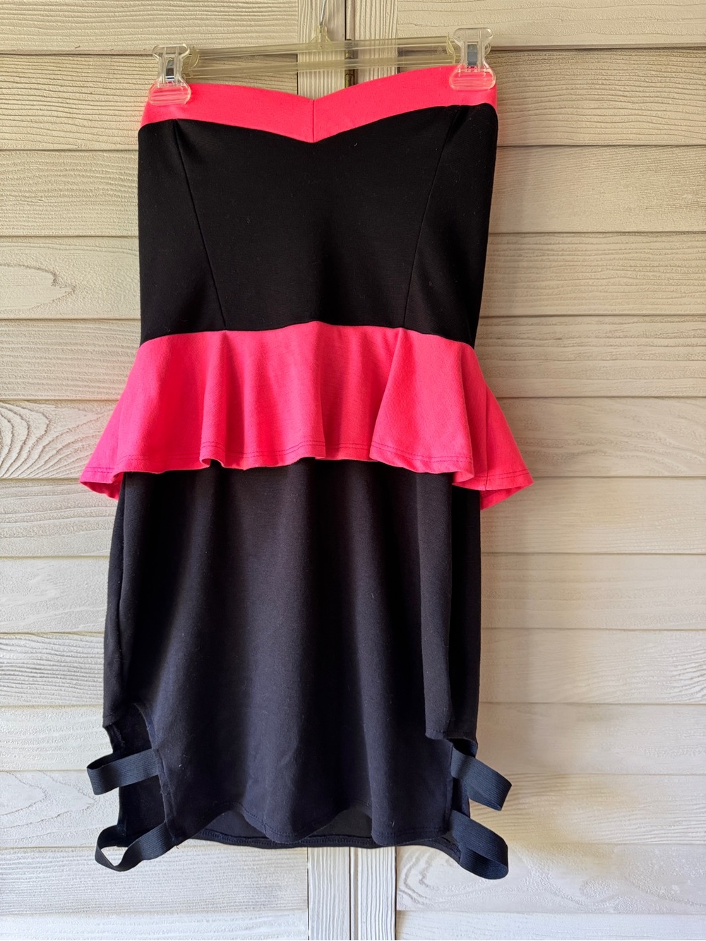 Windsor Black and Hot Pink Strapless Peplum Mini Dress